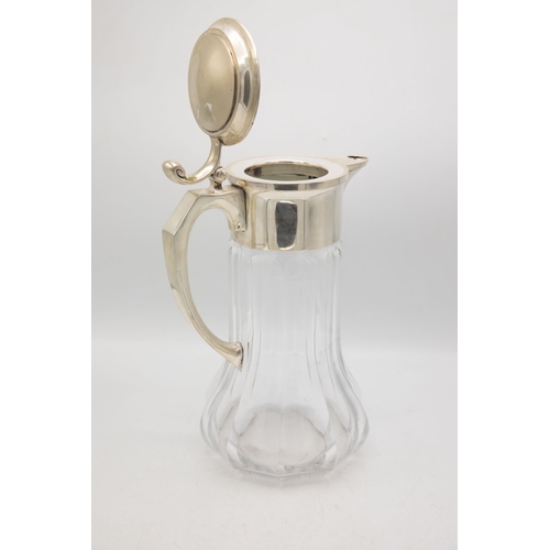 187 - Superior quality Art Deco period German '800' silver mounted lemonade jug, with faceted baluster gla... 