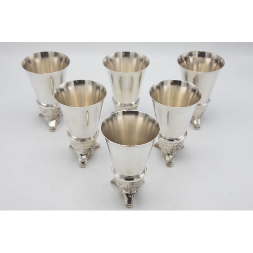 191 - Set of six well modelled silver plate fox head stirrup cups, 14cm high (6)