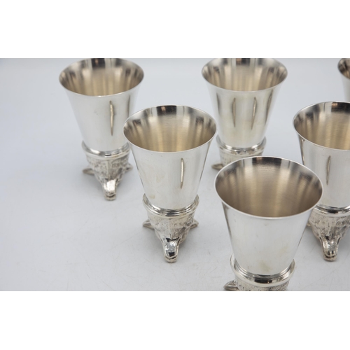 191 - Set of six well modelled silver plate fox head stirrup cups, 14cm high (6)