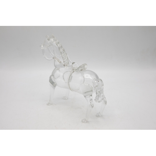 482 - 1930s novelty hand blown glass decanter in the form of a standing horse, 22 x 25cm