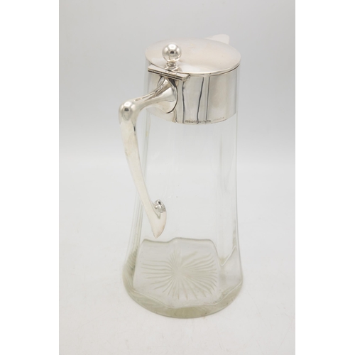 201 - 1920s German Art Deco silver and faceted glass water jug, 800 German silver mount, 30.5cm high