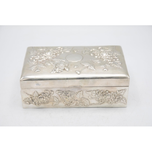 202 - Superior quality Chinese silver jewellery casket by Sing Fat (Canton circa 1900), cast with chrysant... 