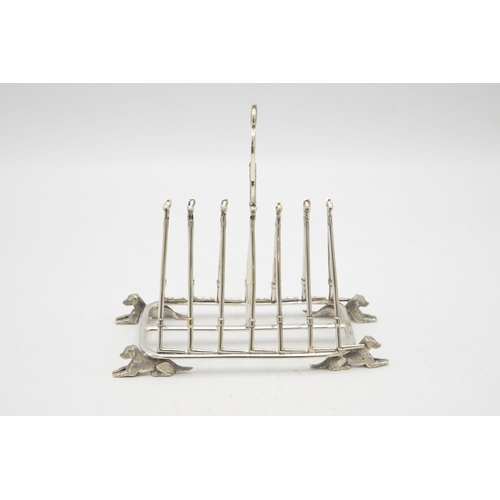 204 - Hunting Interest - Novelty silver plate six divisional toast rack, horseshoe handle with fox mask, o... 