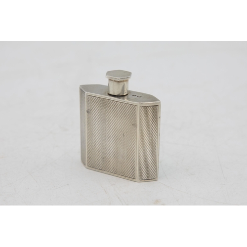 208 - 1930s Art Deco engine turned silver a guilloche enamel perfume bottle, maker Mappin & Webb, Birmingh... 