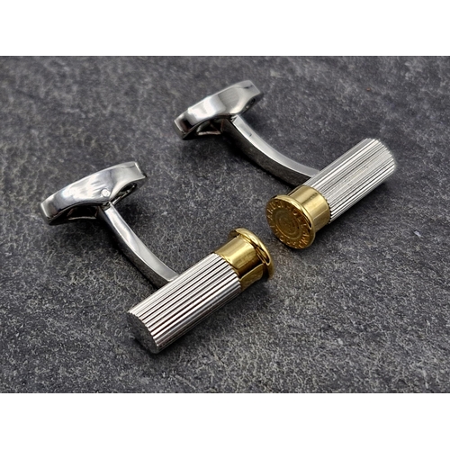 266 - Holland & Holland chrome and brass shotgun cartridge cufflinks, boxed