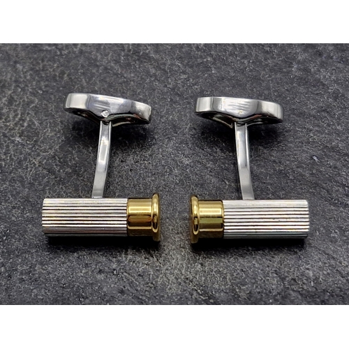 266 - Holland & Holland chrome and brass shotgun cartridge cufflinks, boxed