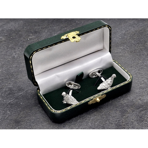 270 - Holland & Holland chrome partridge cufflinks, boxed