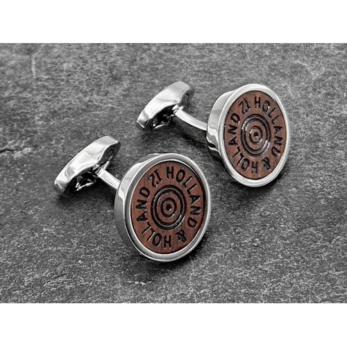 271 - Holland & Holland chrome and walnut shotgun cartridge cufflinks, boxed