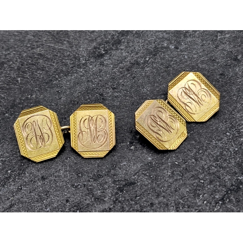 126 - Pair of 9ct cufflinks, engraved with monograms, 5.3g