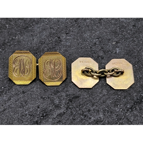 126 - Pair of 9ct cufflinks, engraved with monograms, 5.3g