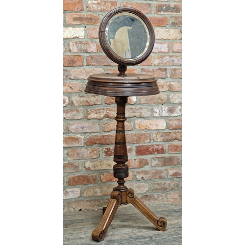 1363 - Victorian mahogany shaving stand with circular bevelled edged mirror and turned column support, H 13... 