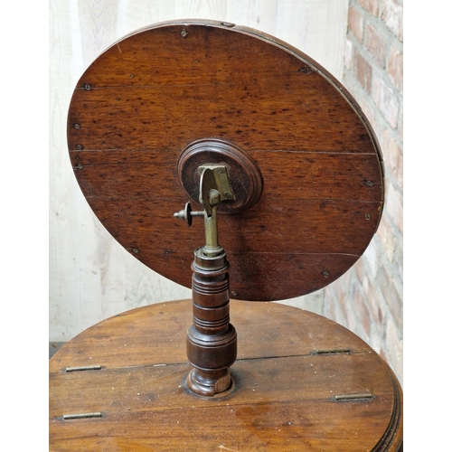 1363 - Victorian mahogany shaving stand with circular bevelled edged mirror and turned column support, H 13... 