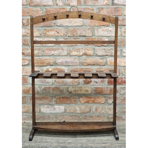 1366 - Antique oak boot and whip rack with brass carry handle, H 100cm x W 70cm