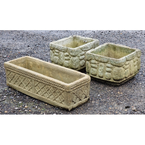 1010 - Pair of reconstituted stone simulated brick work planters together with a small reconstituted stone ... 