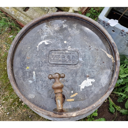 1036 - Good quality galvanised barrel with bronze tap stamped 'The Property of the P.G.R motor spirit Co', ... 