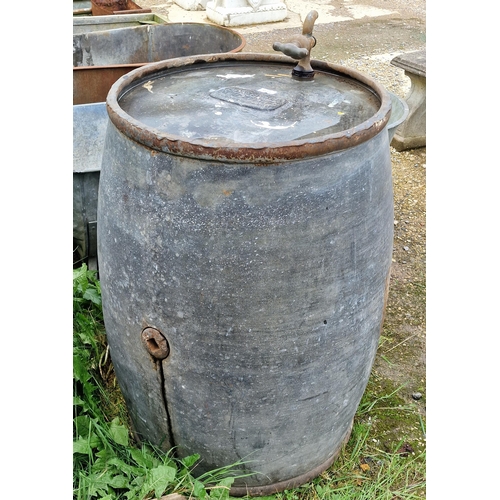 1036 - Good quality galvanised barrel with bronze tap stamped 'The Property of the P.G.R motor spirit Co', ... 