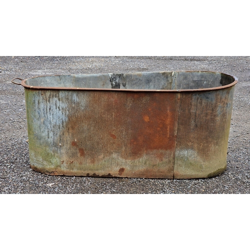 1039 - Vintage galvanised bath with single handle, H 52cm x W 107cm x D 58cm