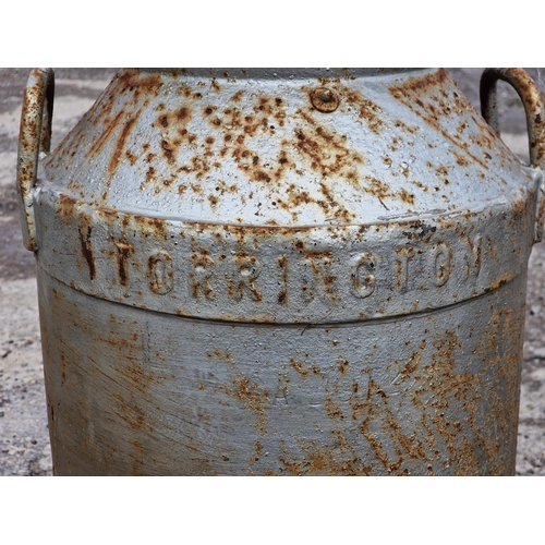 1042 - Two vintage galvanised lidded milk churns with impressed makers labels, largest H 70cm (2)