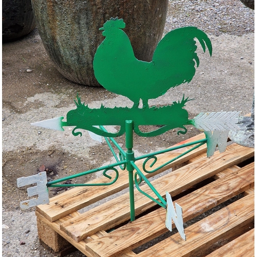 1071 - Painted iron weathervane with cockerel decoration, H 70cm