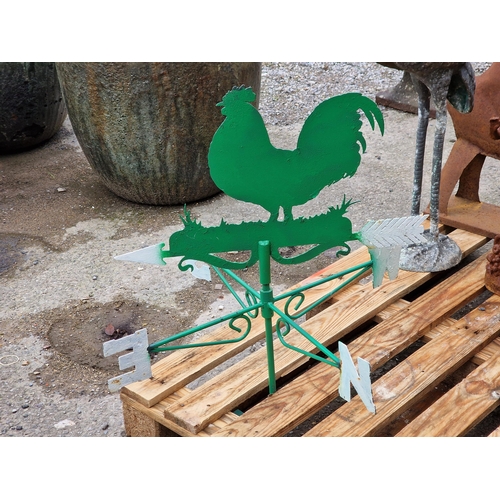 1071 - Painted iron weathervane with cockerel decoration, H 70cm