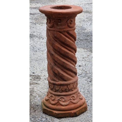 1077 - Terracotta spiral twist pedestal plinth, H 60cm