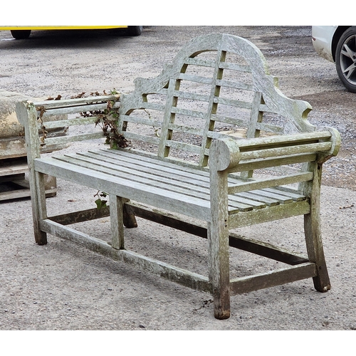 1095 - Weathered teak Lutyens style bench, H 103cm x W 166cm x  D 57cm