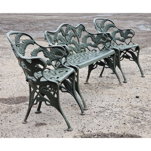 1104 - Good quality antique cast iron Coalbrookdale style fern pattern three piece garden suite, comprising... 