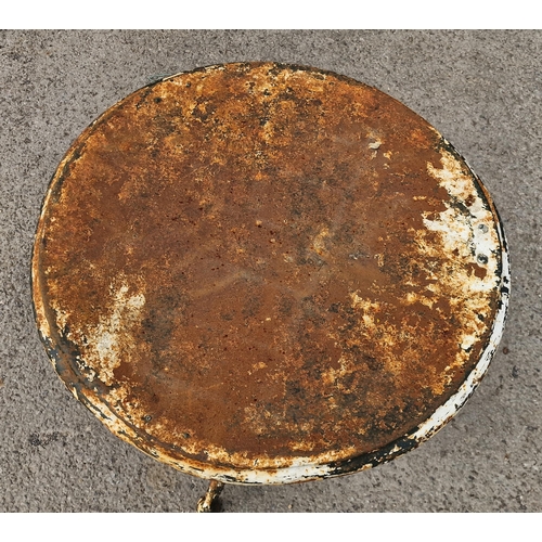 1111 - Vintage metal bistro table with circular top and distressed paintwork, H 72cm x diameter 57cm