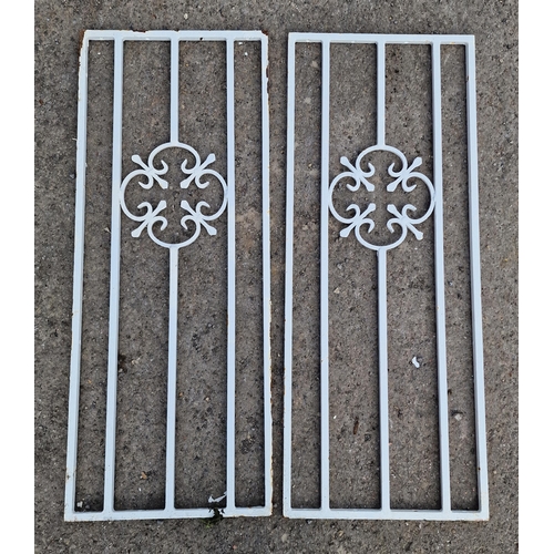 1112 - Pair of antique painted iron railing pieces, H 112cm x W 45cm (2)