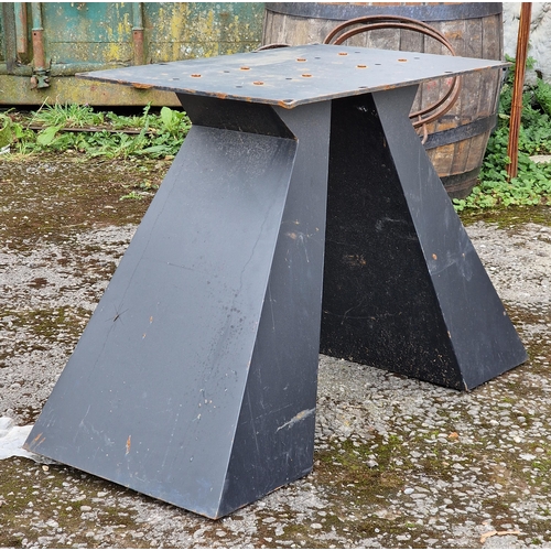 1119 - Contemporary minimalist metal table base, H 64cm x W 102cm x D 45cm