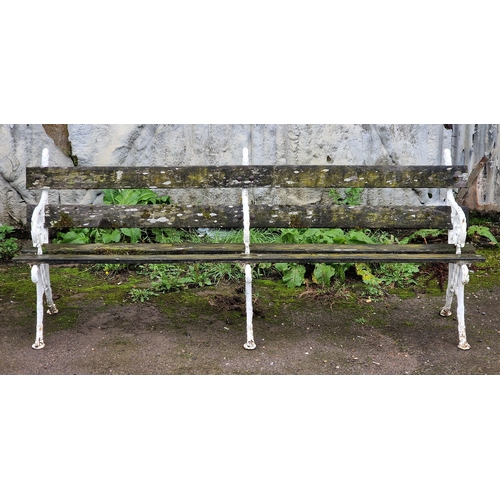 1122 - Good quality Victorian cast iron garden bench, slatted seat and back with scrollwork detail, H 83cm ... 