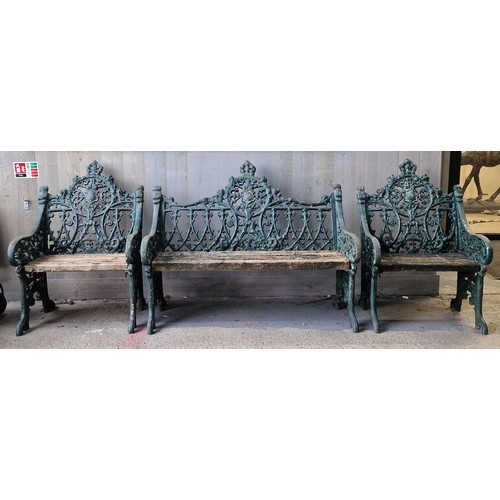 1131 - Good quality Victorian Coalbrookdale style painted cast iron three piece garden suite to include a b... 