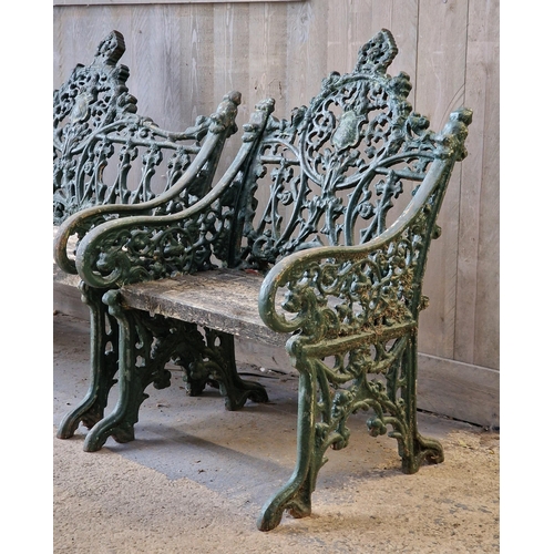 1131 - Good quality Victorian Coalbrookdale style painted cast iron three piece garden suite to include a b... 