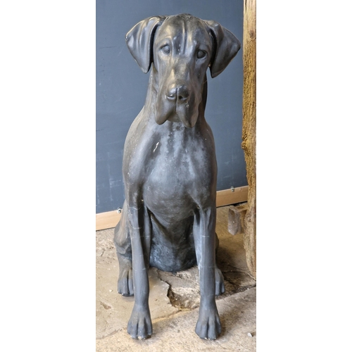 1132 - Substantial reconstituted stone statue of a Great Dane with black paintwork, H 110cm