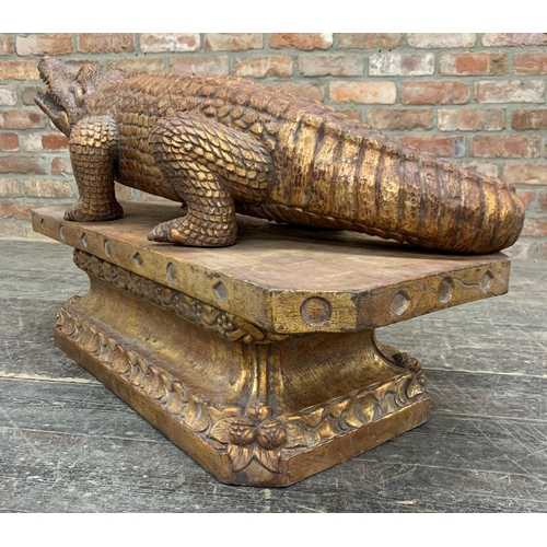 1186 - Exceptional quality carved giltwood and gesso Florentine Alligator or Crocodile, open mouth with tee... 