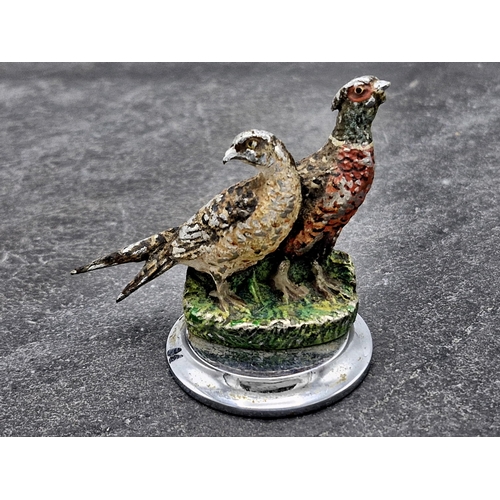 265 - Four antique Austrian cold painted bronze menu holders of game birds to include pheasant, snipe and ... 