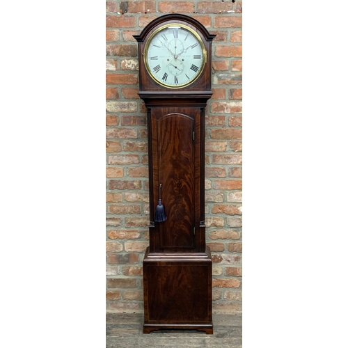 308 - John Law of Kirkcaldy - Antique Scottish eight day twin train longcase clock with enamelled dial and... 