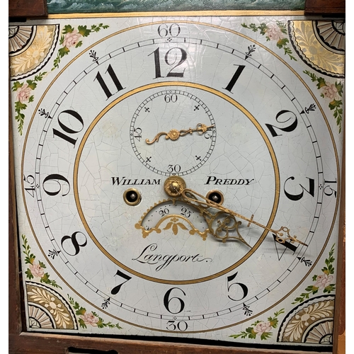 309 - William Preddy of Langport - Antique eight day twin train longcase clock, the hand painted dial with... 