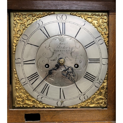 310 - John Fletcher of Barnsley - Antique eight day twin train longcase clock with engraved brass and silv... 