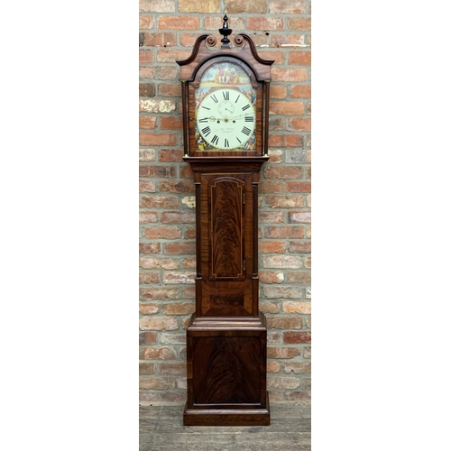 311 - Jas Aitken of Glasgow - Antique eight day twin train longcase clock, the hand painted dial with subs... 