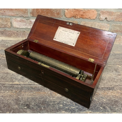 318 - Nicole Freres music box, serial 31499, rosewood case, playing six airs, 46cm wide x 13cm high (af)