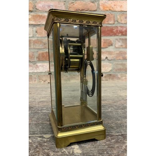 323 - Late 19th century French four glass clock, twin train movement, striking on a gong, twin mercury pen... 