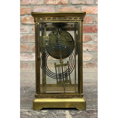 323 - Late 19th century French four glass clock, twin train movement, striking on a gong, twin mercury pen... 