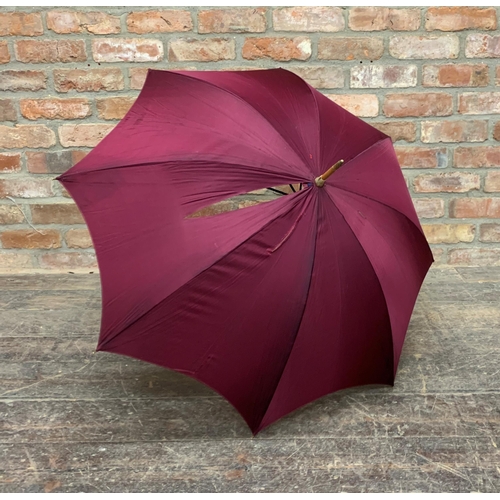 604 - Early 20th century knobbly handled parasol with rose gilt mounts, 96cm long