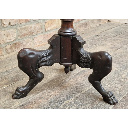 1370 - Victorian carved mahogany torchere with reeded column, raised on a tripod base with lions paw feet, ... 