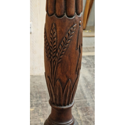 1370 - Victorian carved mahogany torchere with reeded column, raised on a tripod base with lions paw feet, ... 