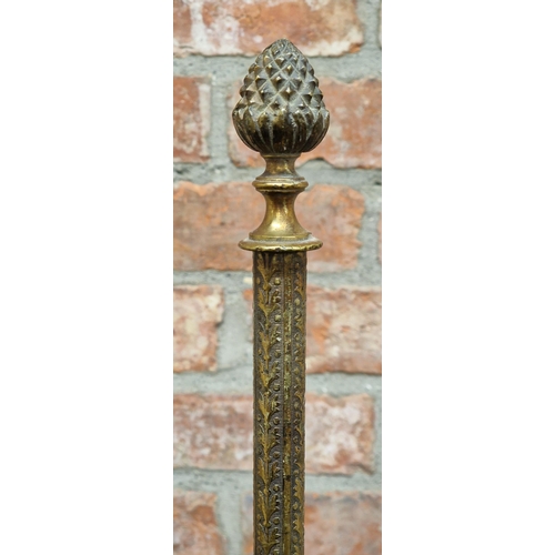 1417 - Victorian engraved brass adjustable standard lamp with pineapple finial, turned mahogany column supp... 