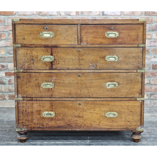 1373 - Good quality impressive 19th century two sectional campaign chest of two short over three long drawe... 