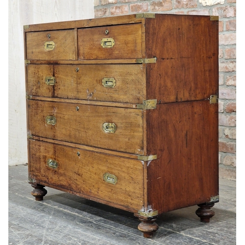 1373 - Good quality impressive 19th century two sectional campaign chest of two short over three long drawe... 