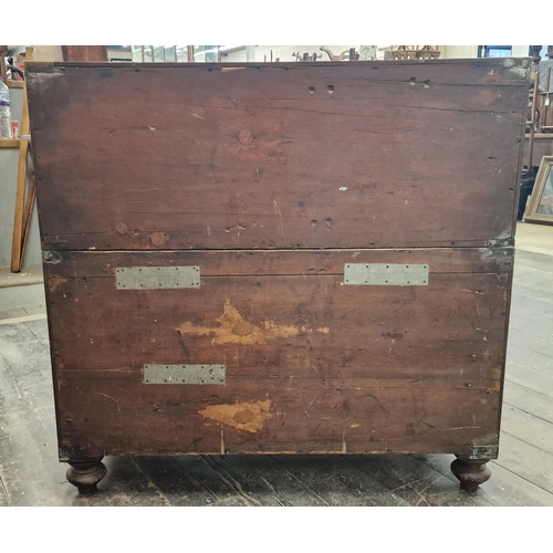 1373 - Good quality impressive 19th century two sectional campaign chest of two short over three long drawe... 